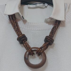 Brown Beaded Necklace with Circular Pendant